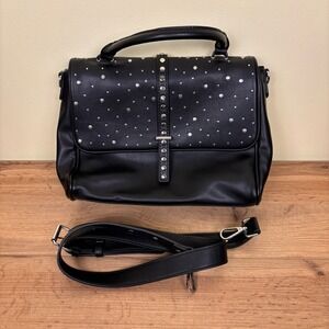 URBAN ORIGINALS Orb Satchel Purse Black Silver Studded Crossbody Bag Medium Size
